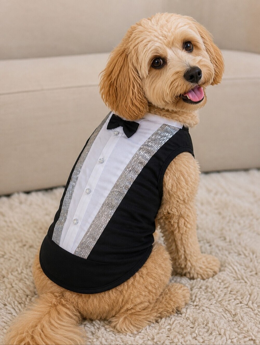 NWT Top Paw Tuxedo Shirt Dog Apparel Size Medium M Black White Silver Bow Tie